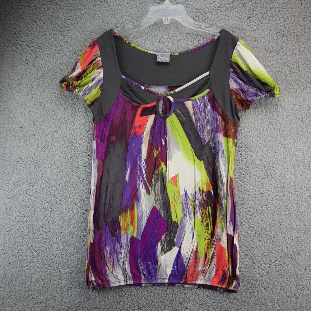 Daytrip Womens Blouse Size Meduim Elastic Hem Colorful Top Keyhole Lightweight